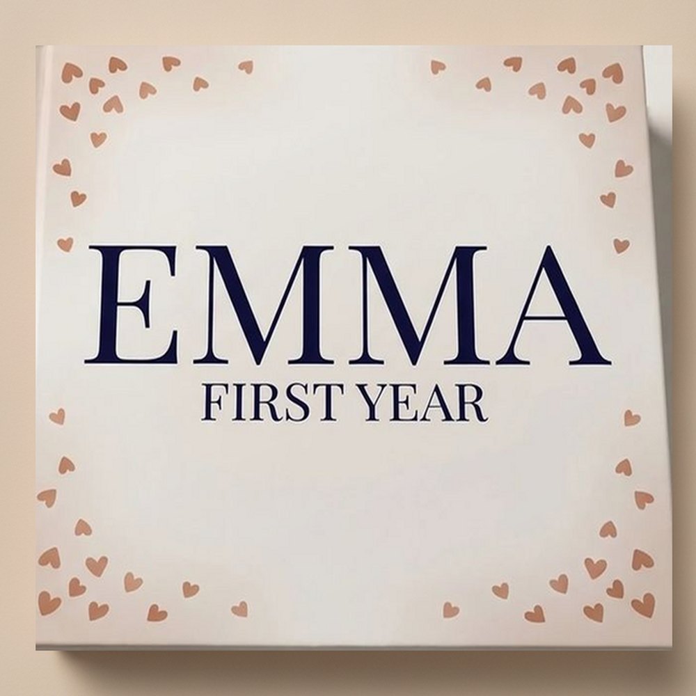 Een gedrukt PYM-babyboek van het eerste jaar, Emma