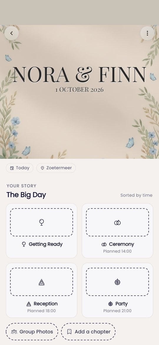 De app: het trouwalbum met hoofdstukken, klaar voor de dag