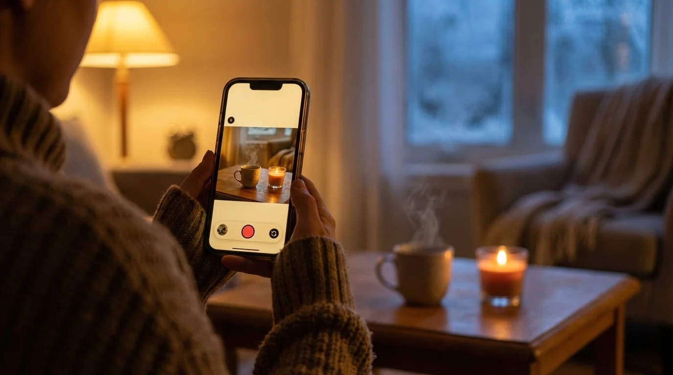 how to create a photo journal on your phone with the pym app — the phone screen is clearly visible to the